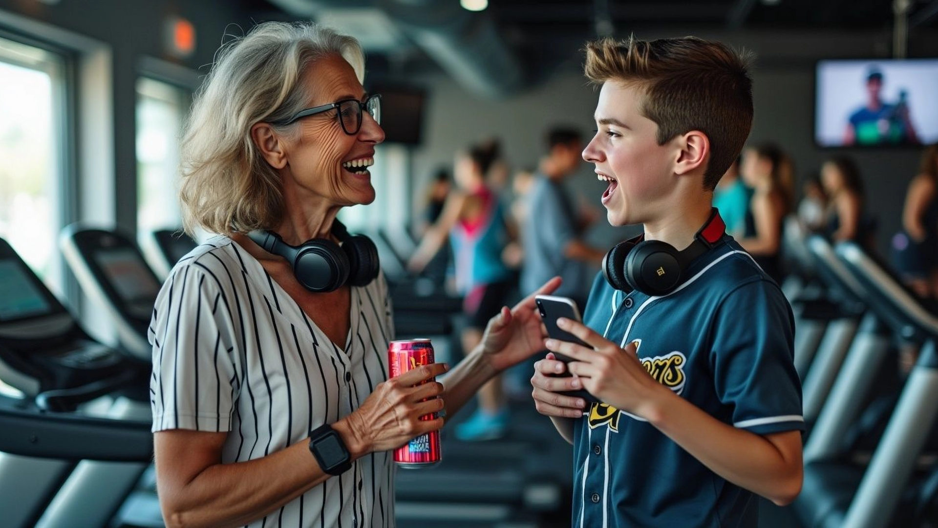 Dos personas de muy distinta edad en un gimnasio asociado a WellNets